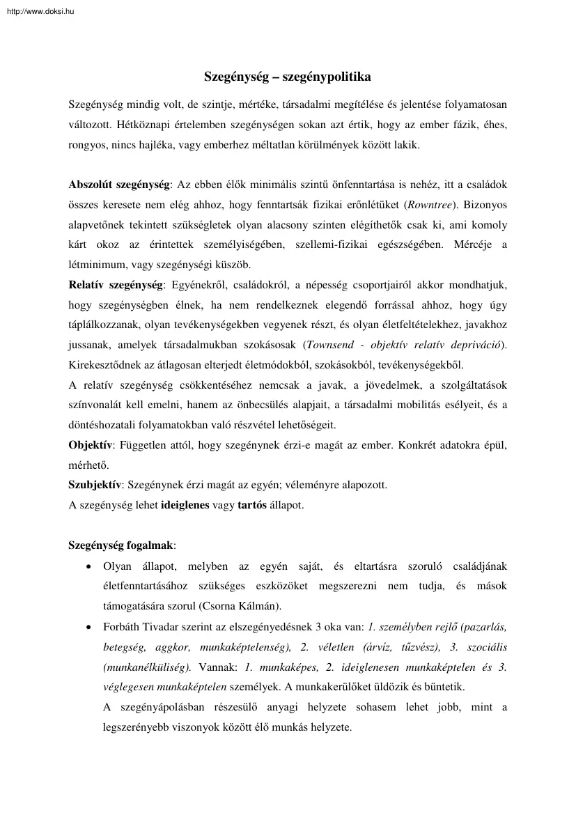 Szegénység, szegénypolitika