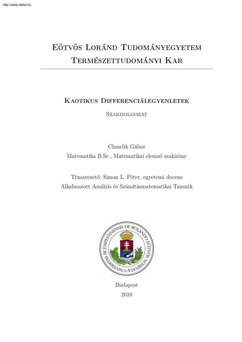 Chmelik Gábor - Kaotikus differenciálegyenletek