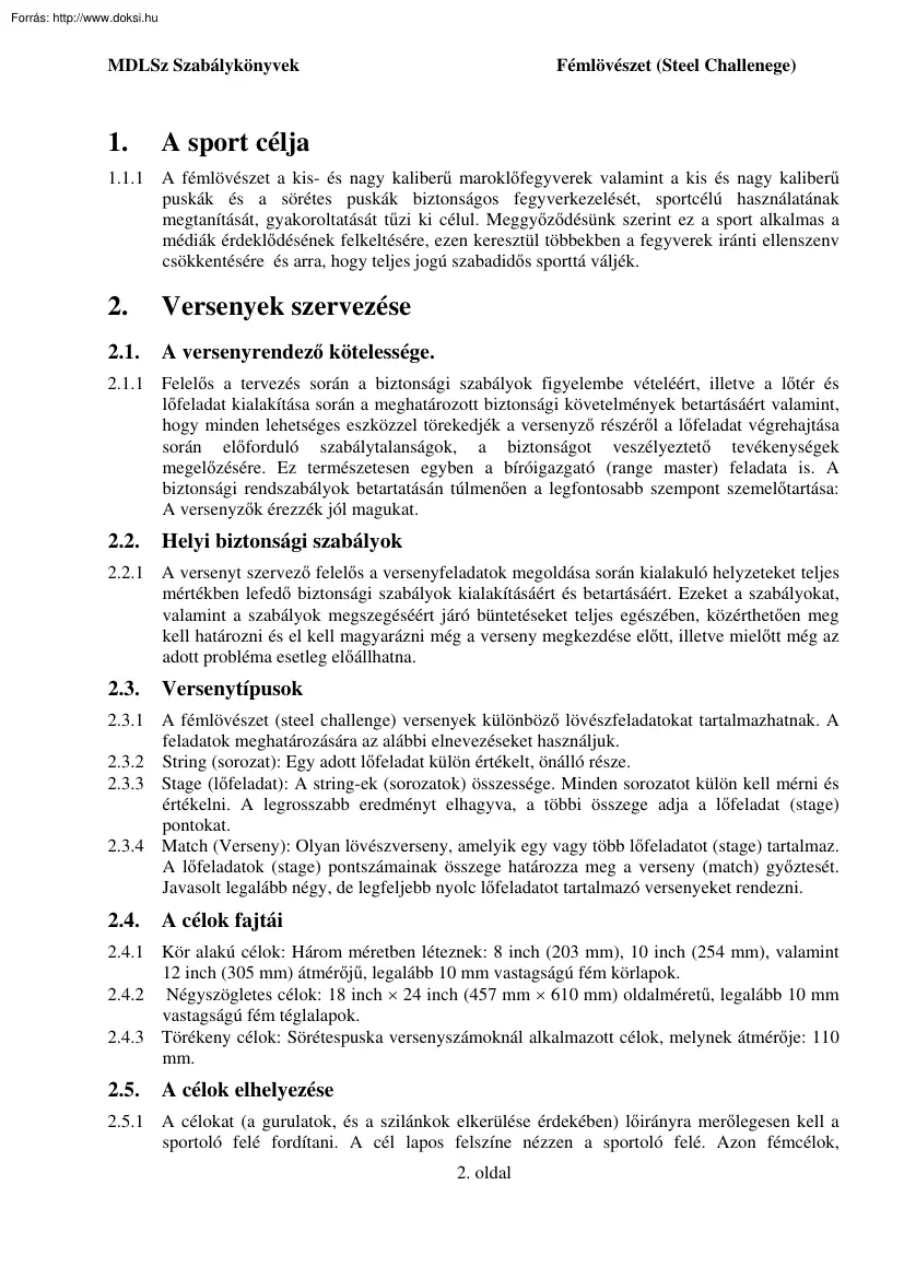 Fémlövészet szabálykönyv