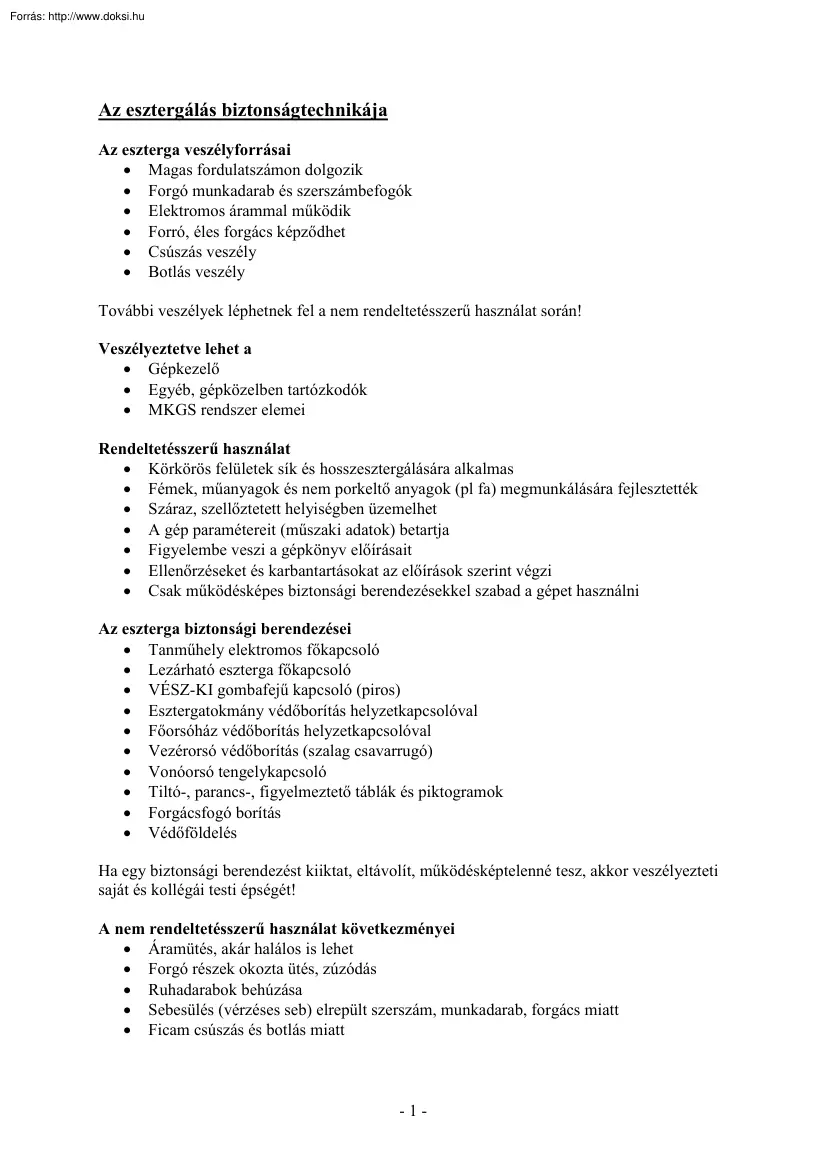 Az esztergálás biztonságtechnikája