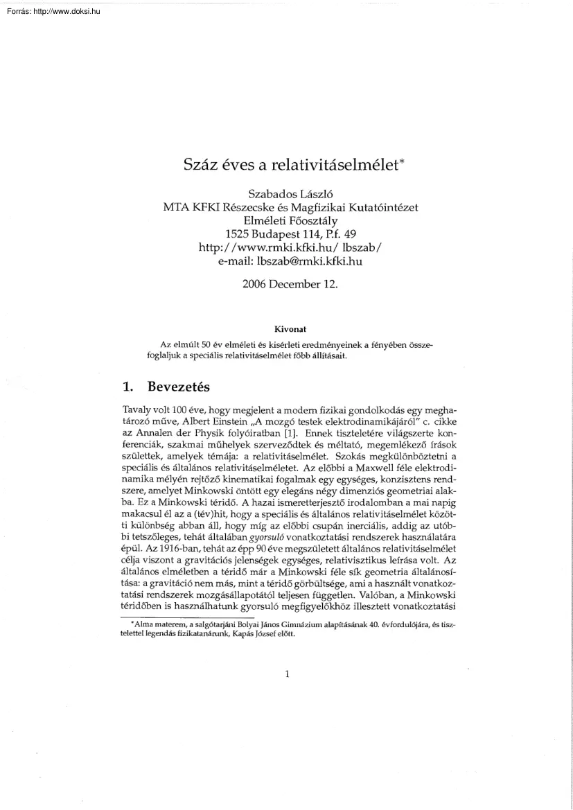 Szabados László - Száz éves a relativitáselmélet