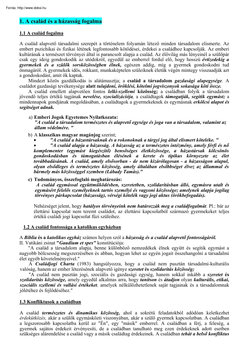 A család és a házasság fogalma