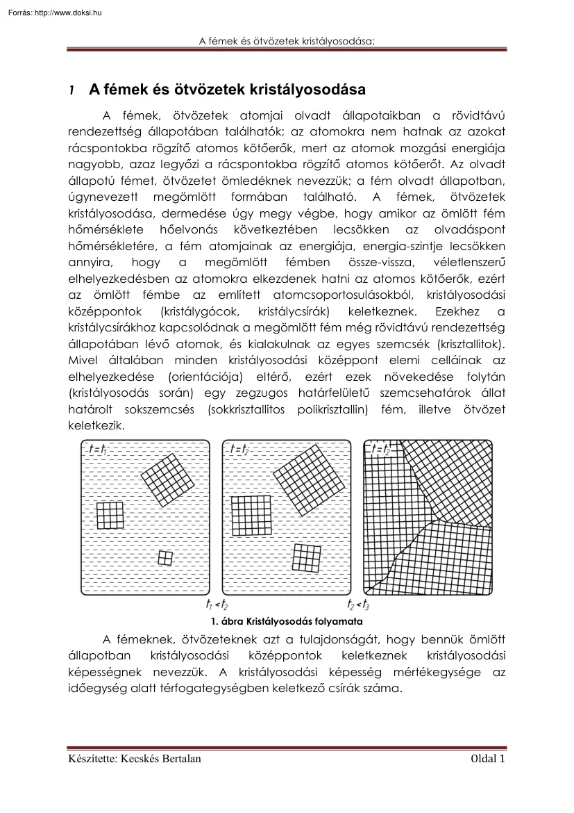 Kecskés Bertalan - A fémek és ötvözetek kristályosodása