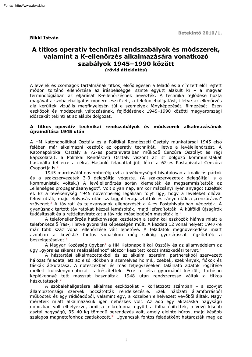 Bikki István - A titkos operatív technikai rendszabályok és módszerek