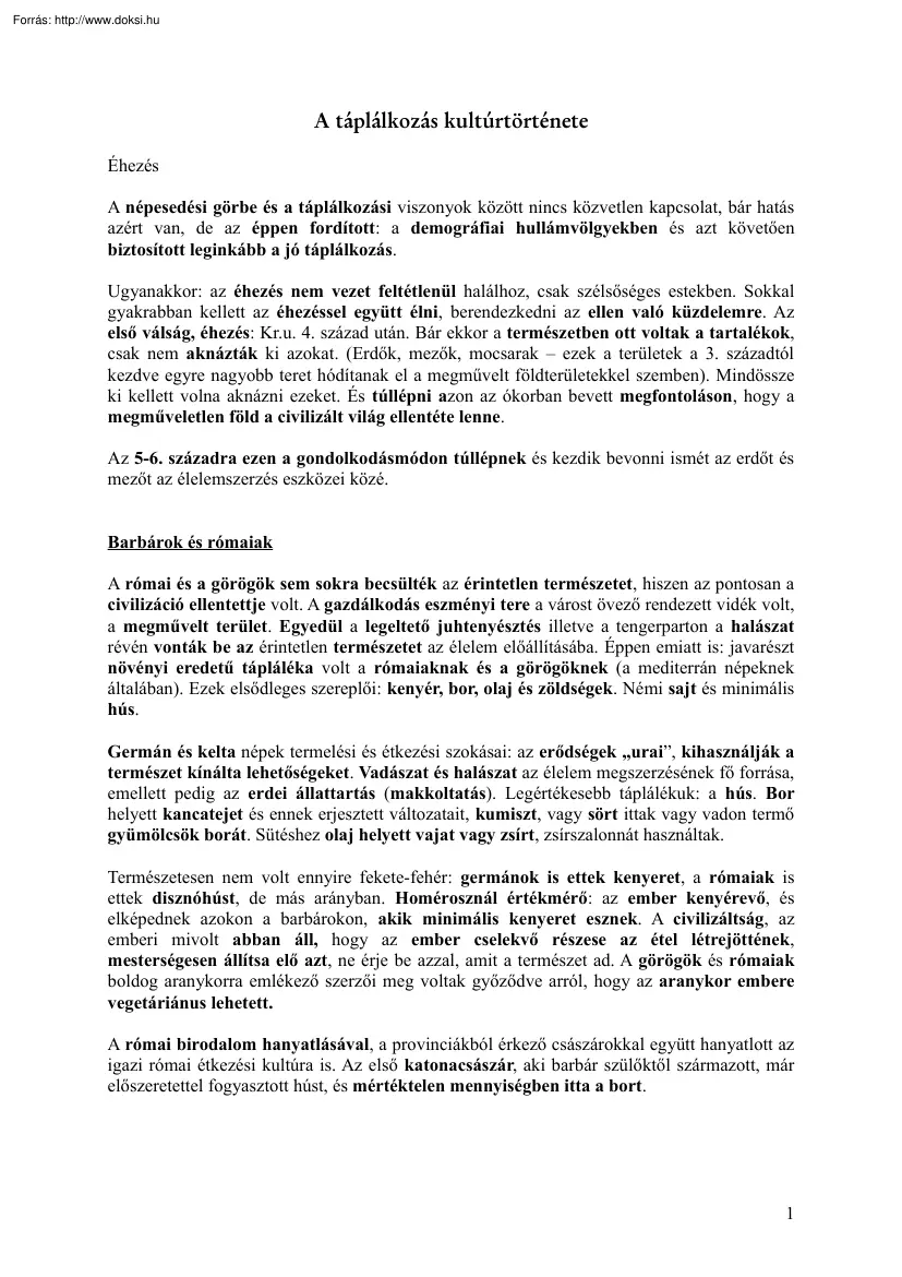 A táplálkozás kultúrtörténete