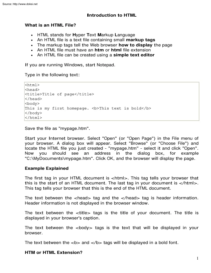 Introduction to HTML
