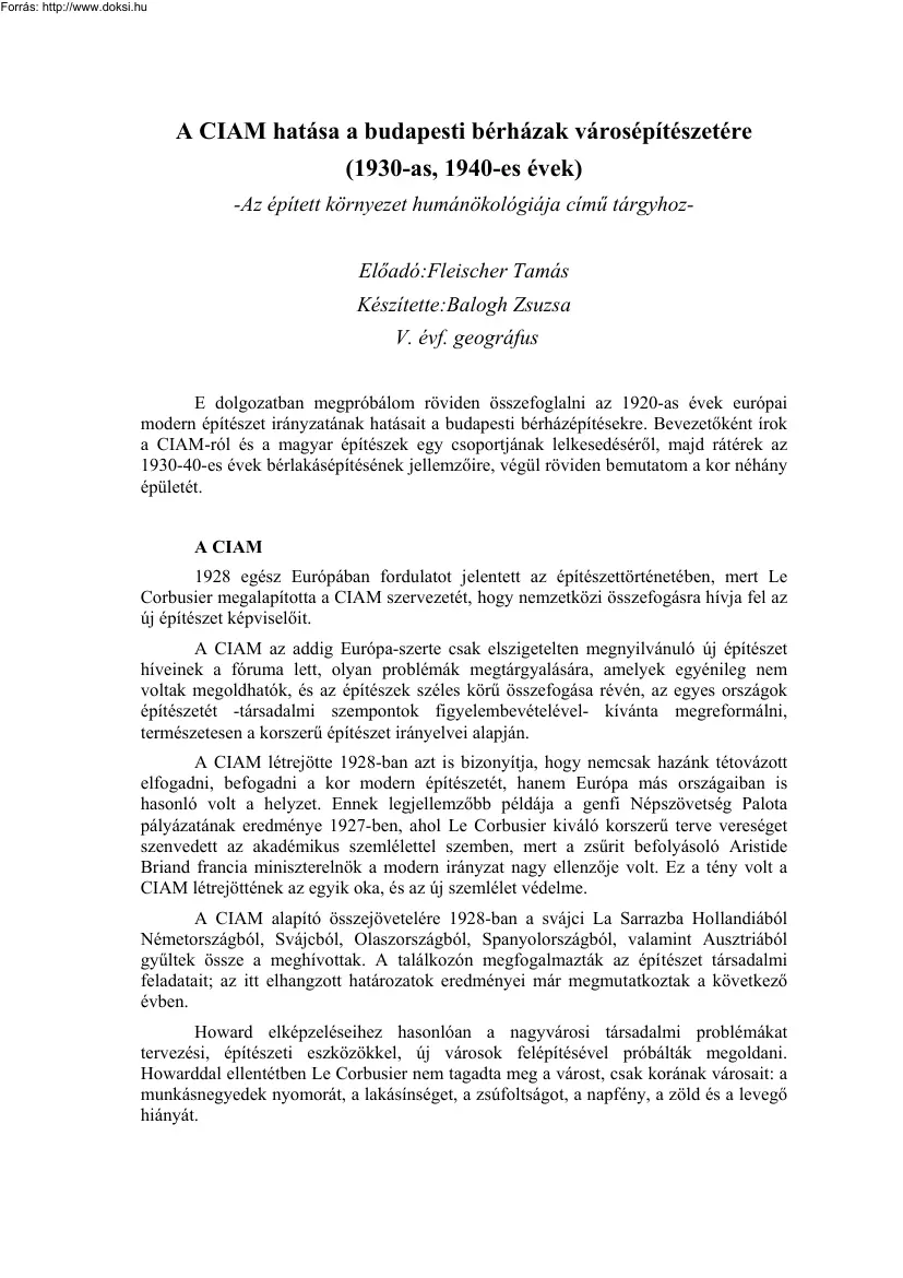 Balogh Zsuzsa - A CIAM hatása a budapesti bérházak városépítészetére (1930-as, 1940-es