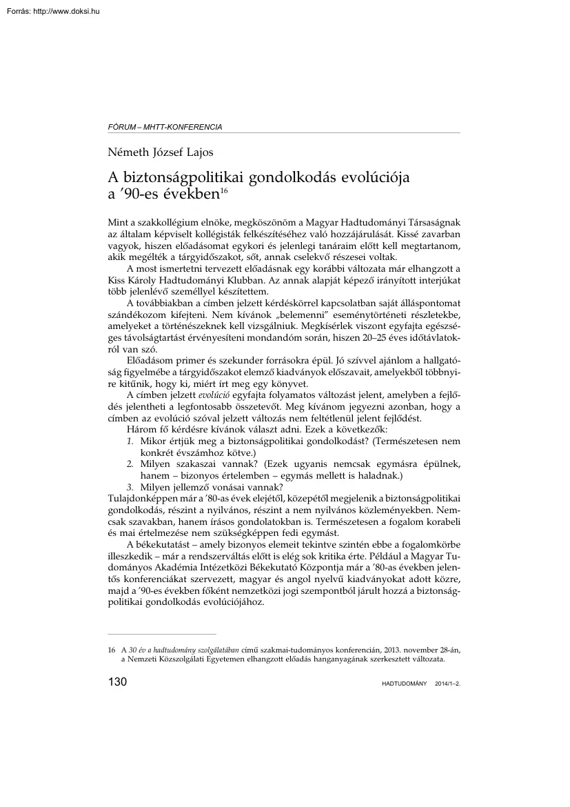 Németh József Lajos - A biztonságpolitikai gondolkodás evolúciója a 90-es években