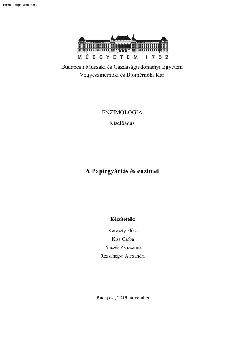 A Papírgyártás és enzimei, kiselőadás
