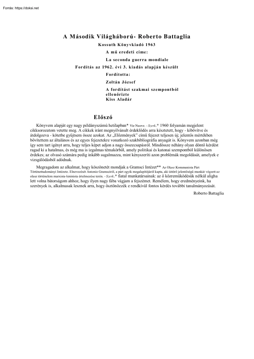 Roberto Battaglia - A második világháború