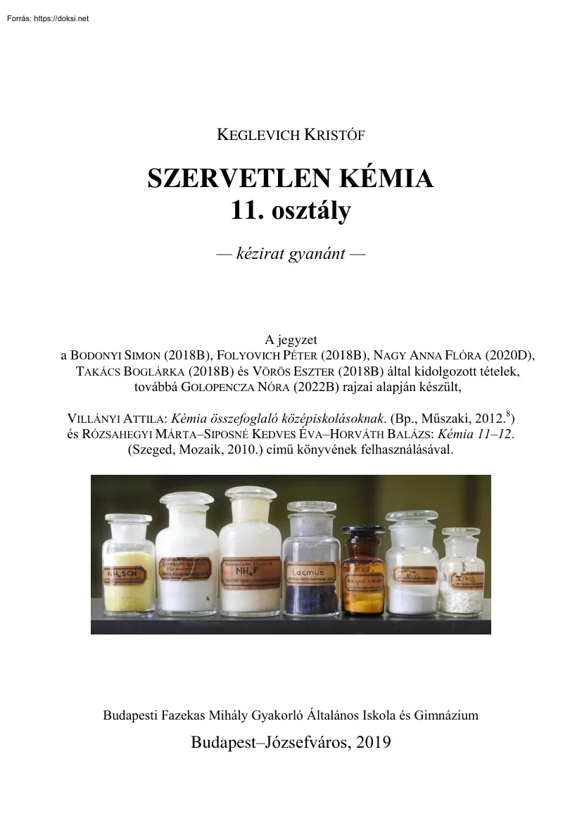 Keglevich Kristóf - Szervetlen kémia, 11. osztály