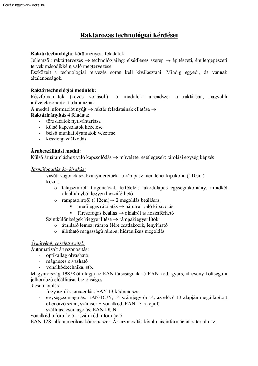 A raktározás technológiai kérdései