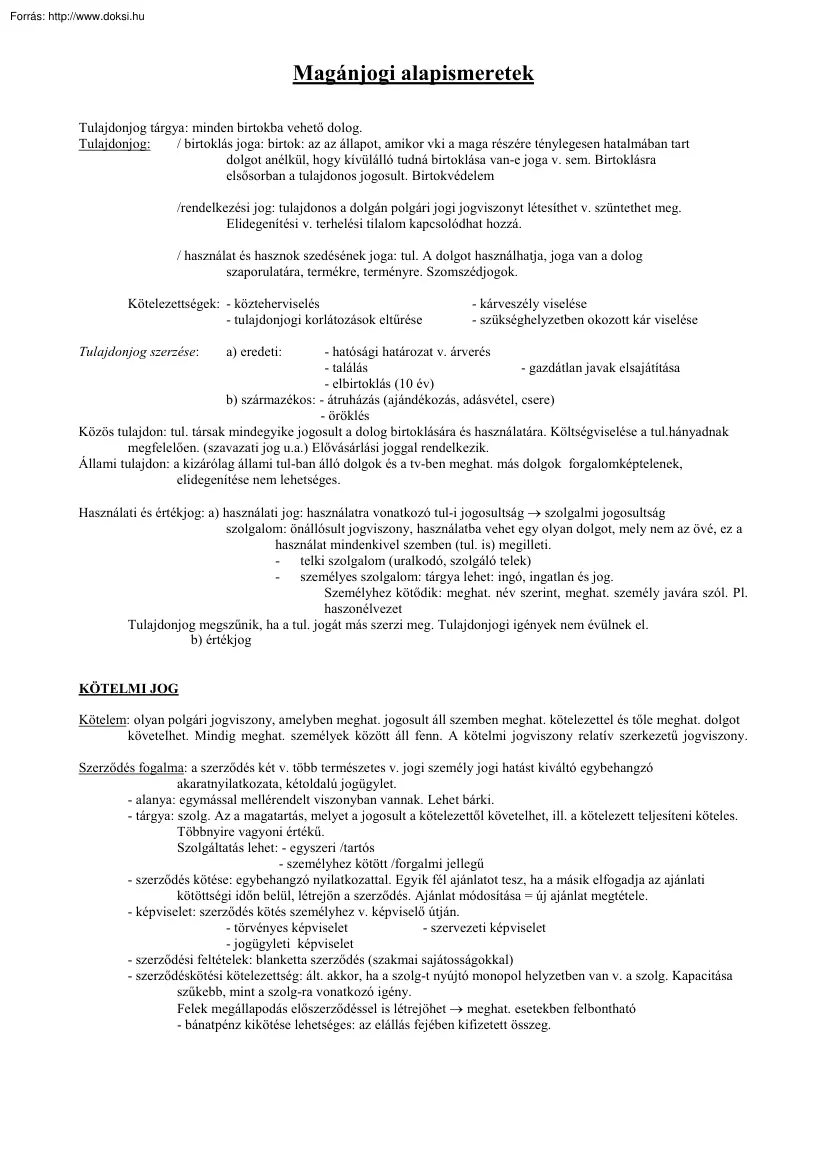 Magánjogi alapismeretek
