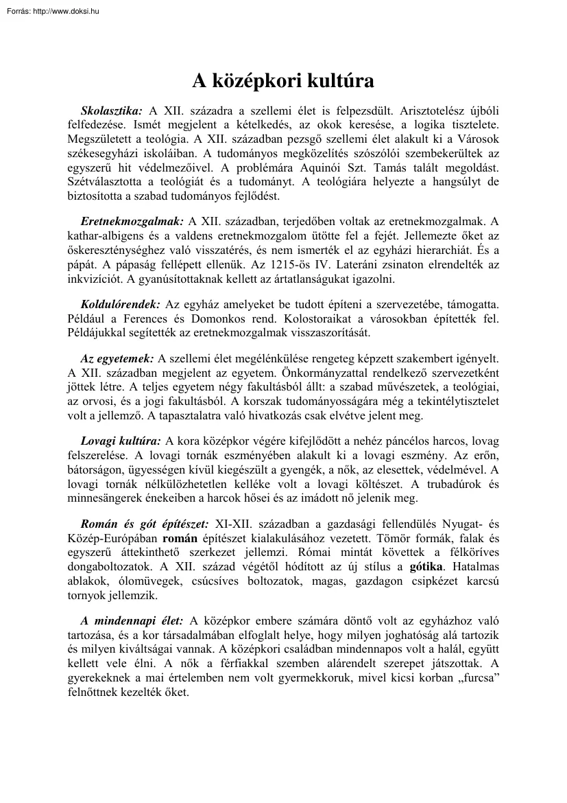 A középkori kultúra