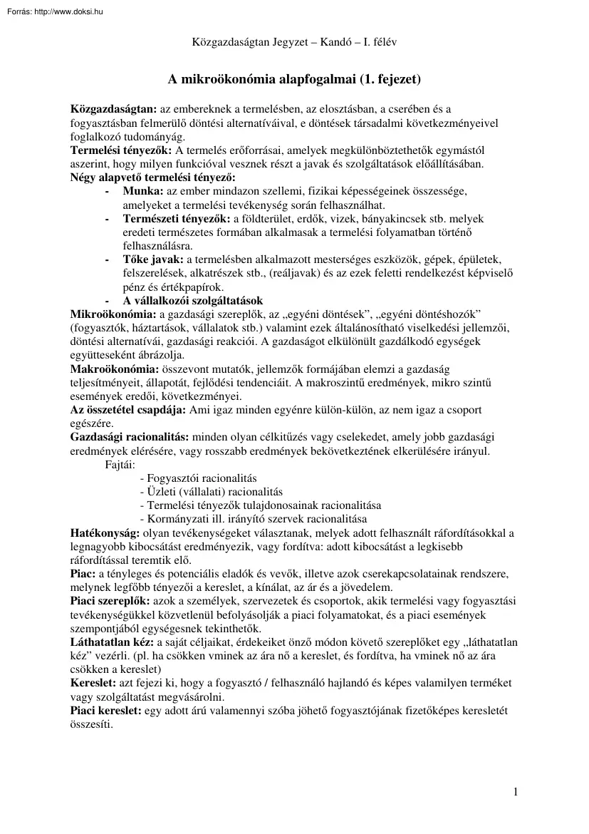 A mikroökonómia alapfogalmai