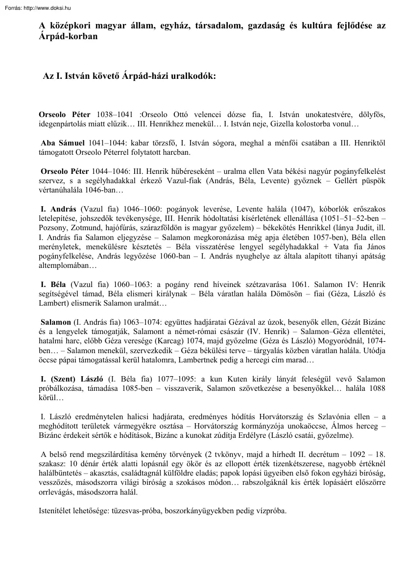 Orseolo Pétertől Könyves Kálmánig