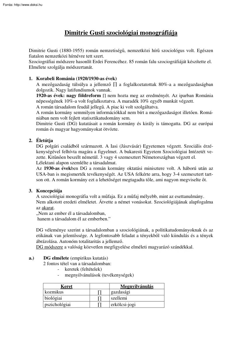 Dimitrie Gusti szociológiai monográfiája