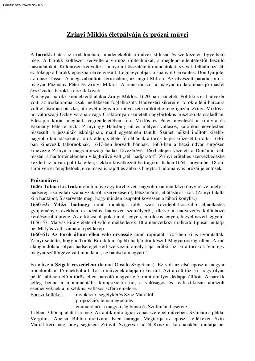 Zrínyi Miklós életpályája és prózai művei