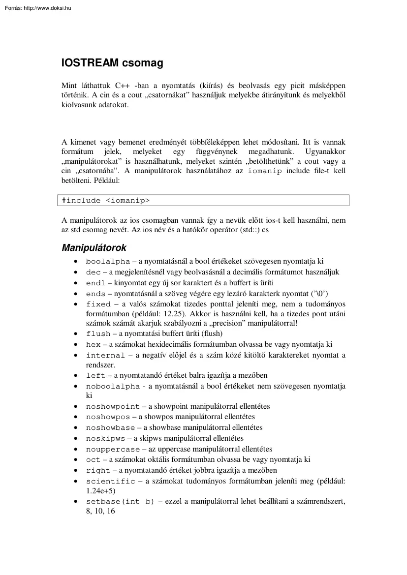 Az IOSTREAM csomag