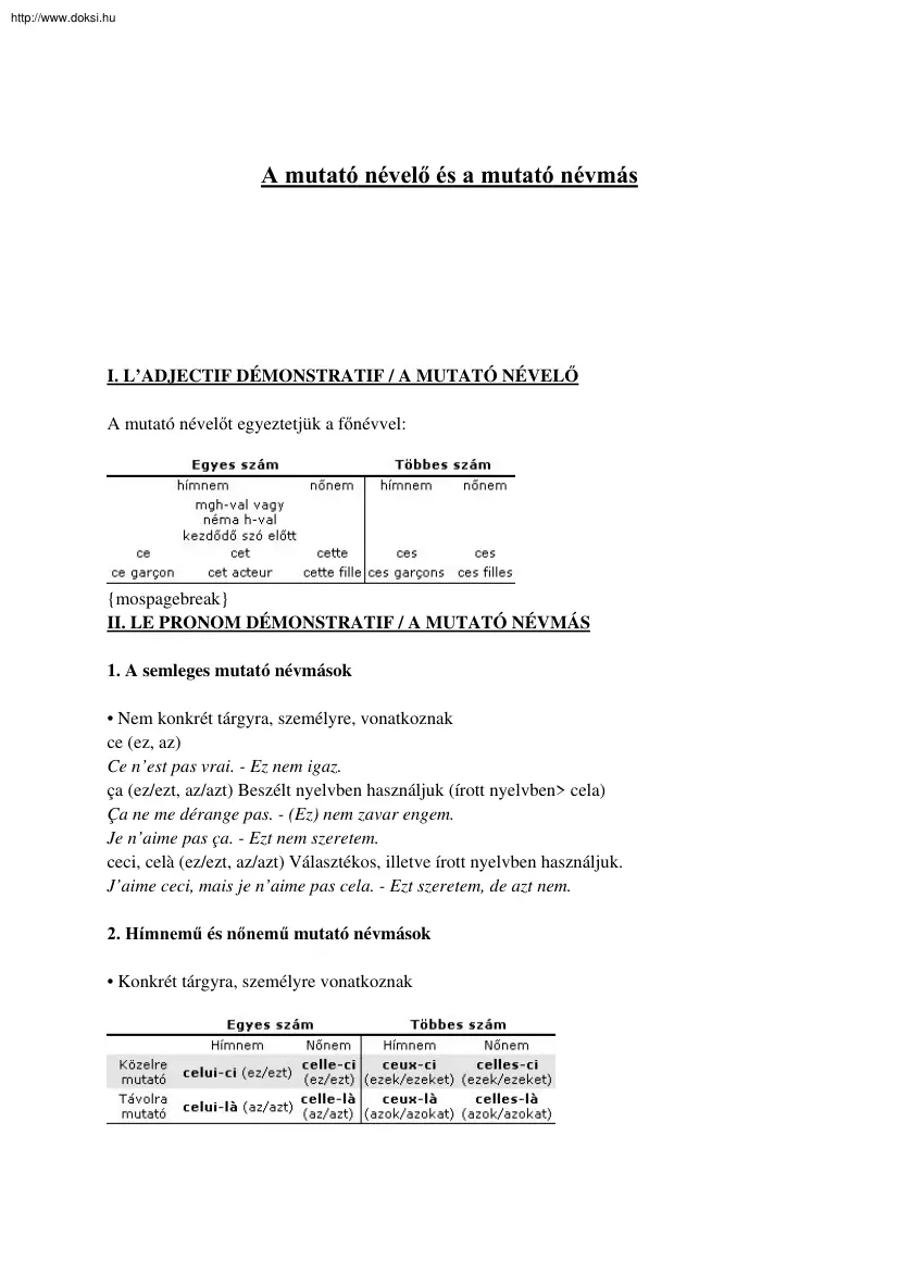 A mutató névelő és a mutató névmás