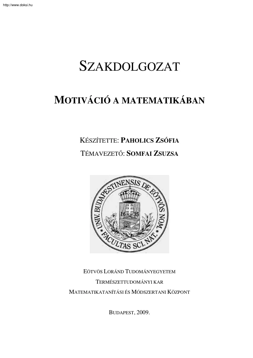 Paholics Zsófia - Motiváció a matematikában