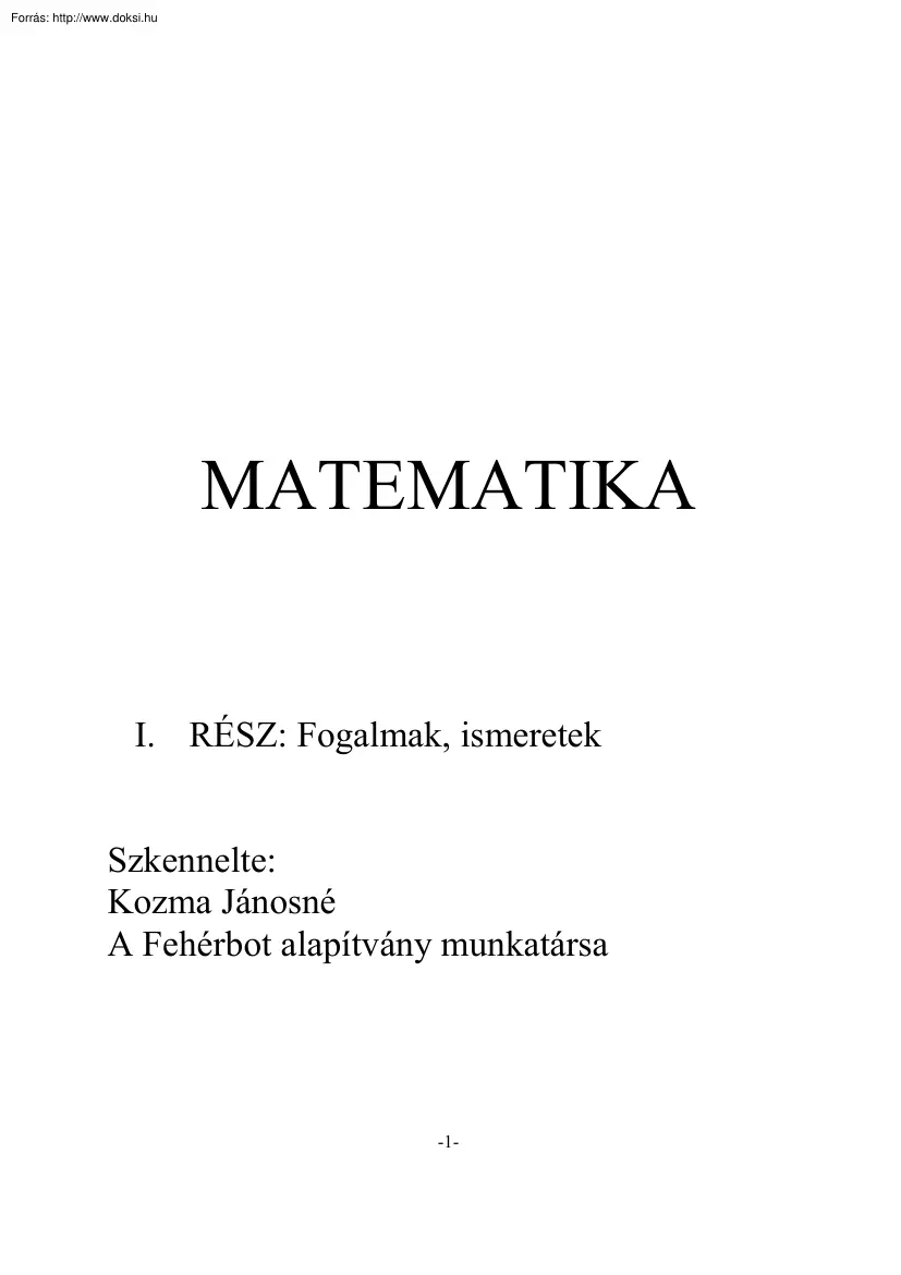 Kozma Jánosné - Matematika fogalmak, ismeretek