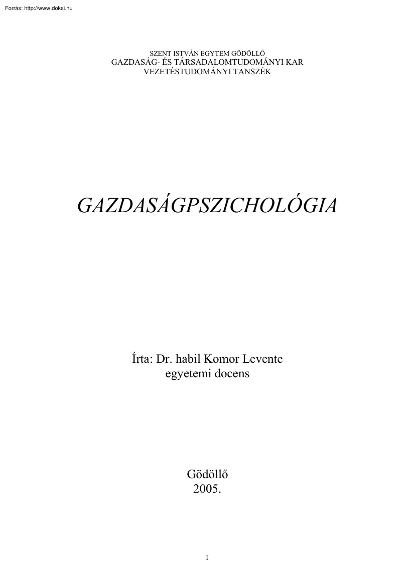 Dr. Komor Levente - Gazdaságpszichologia