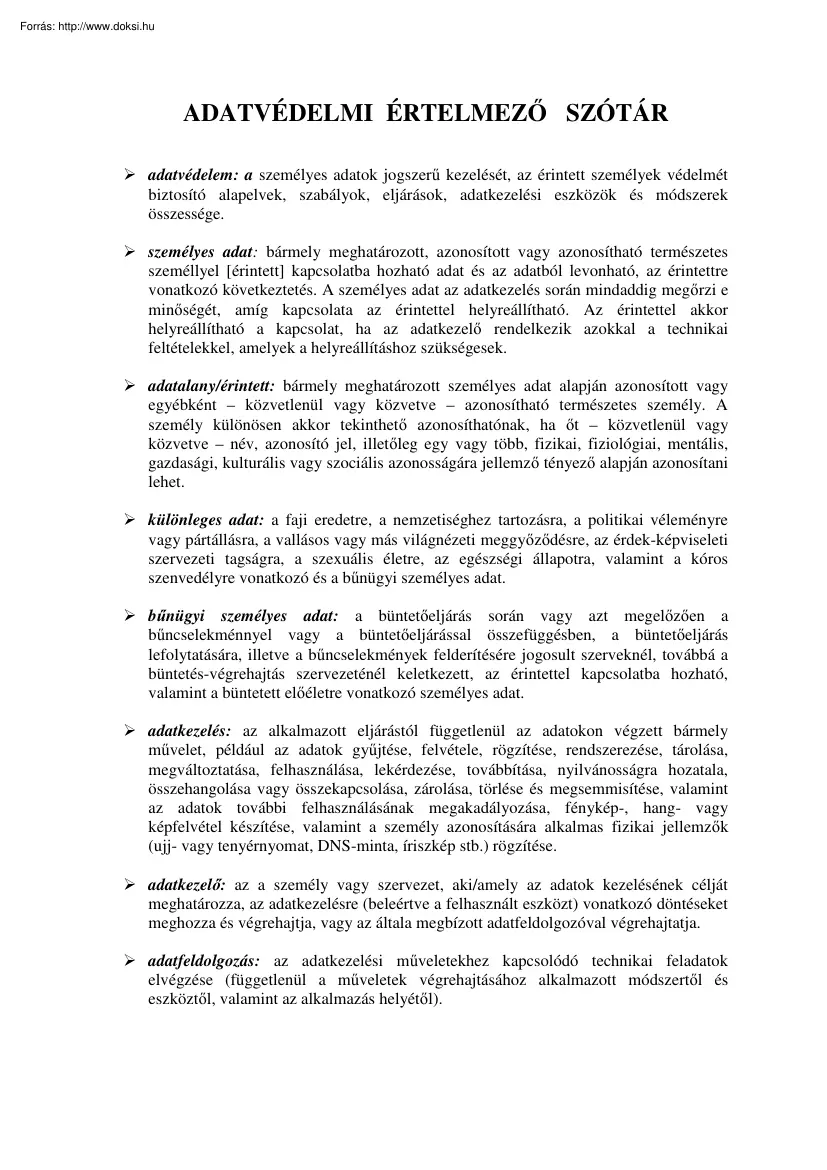 Adatvédelmi értelmező szótár