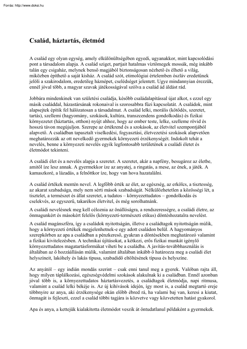 Család, háztartás, életmód