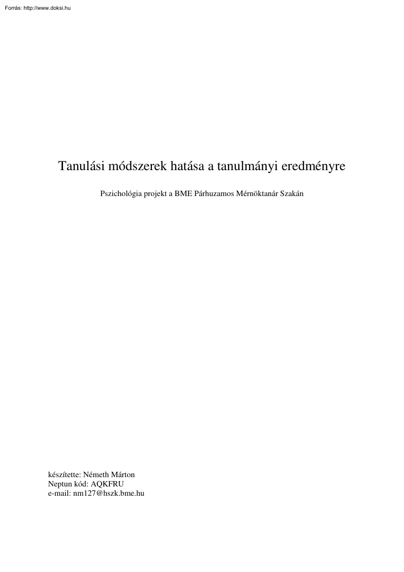 Németh Márton - Tanulási módszerek hatása a tanulmányi eredményre