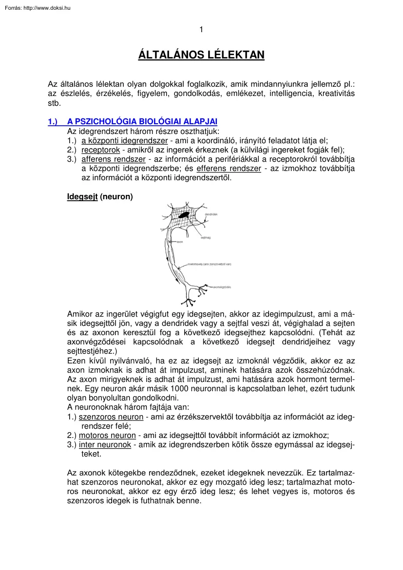 Az általános lélektan biológiai alapjai