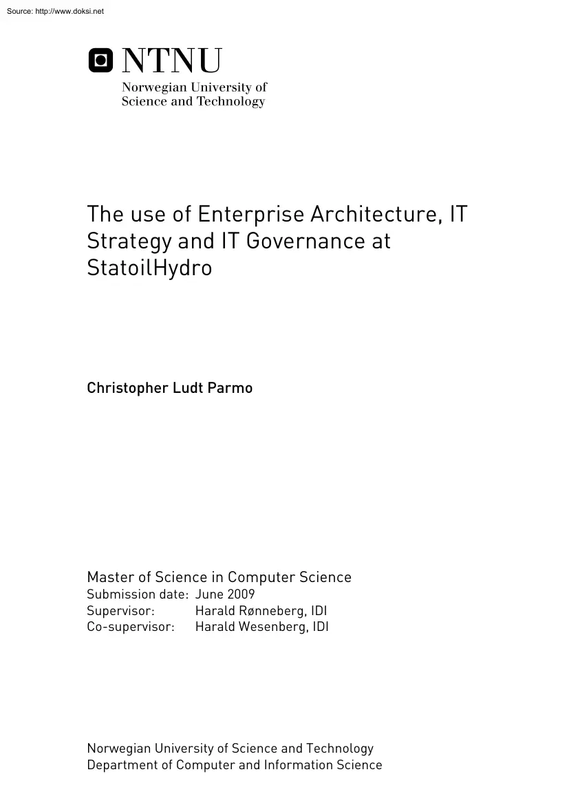 Christopher Ludt Parmo - The use of Enterprise Architecture, IT Strategy and IT Governance at