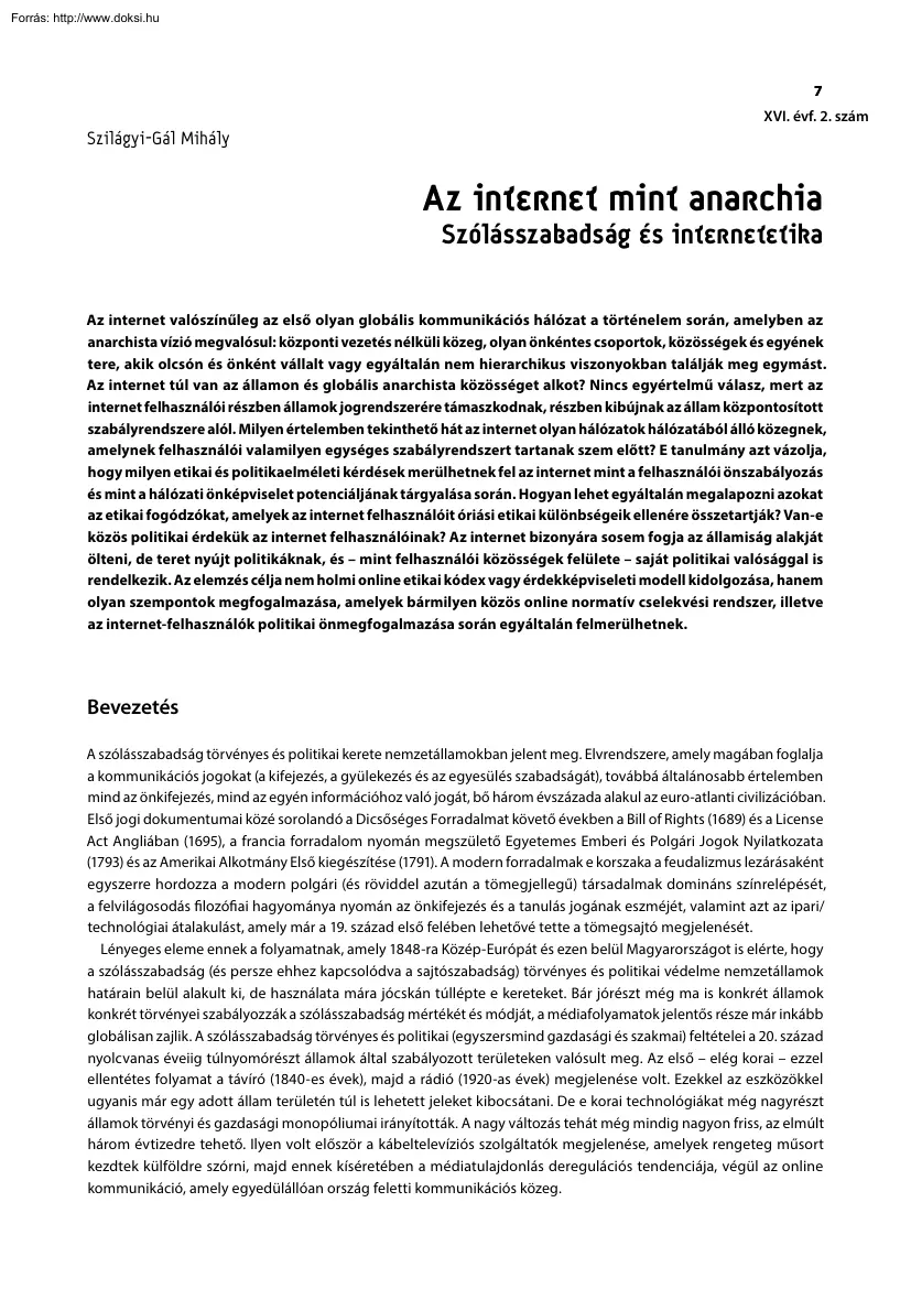 Szilágyi-Gál Mihály - Az internet mint anarchia
