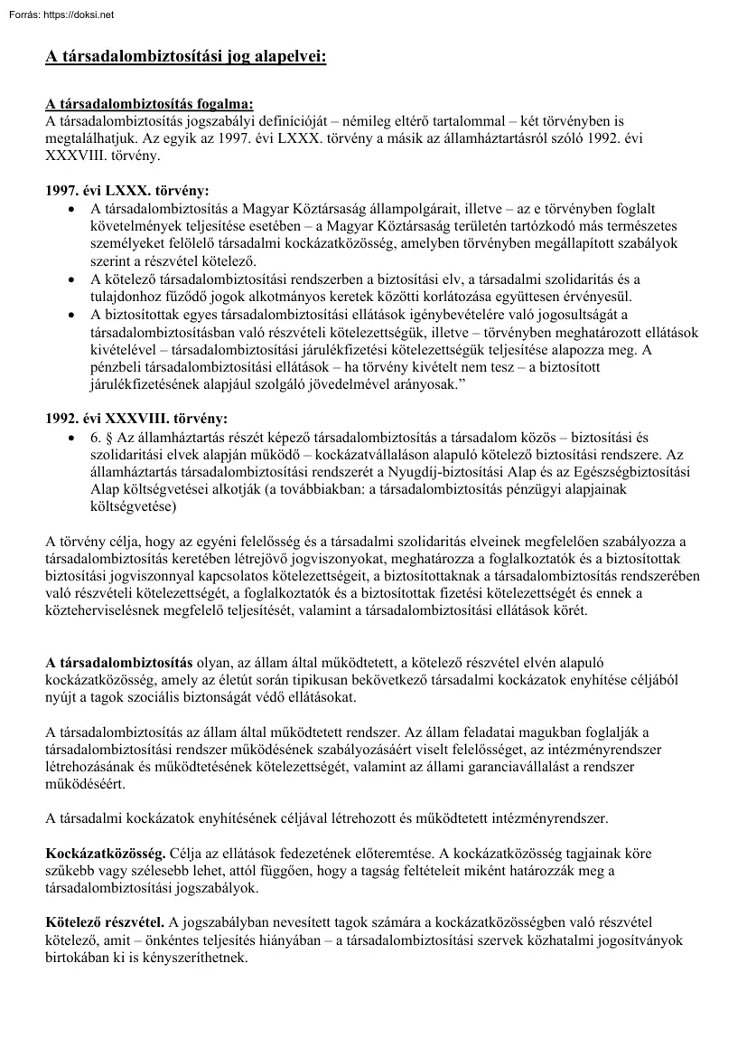 A társadalombiztosítási jog alapelvei