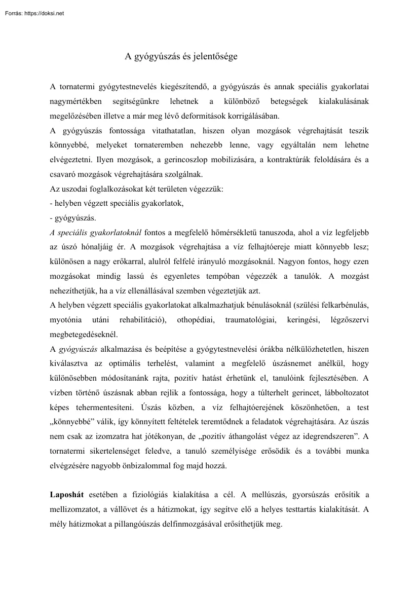 A gyógyúszás és jelentősége