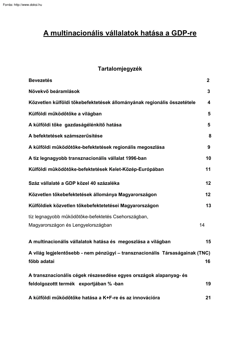 A multinacionális vállalatok hatása a GDP-re
