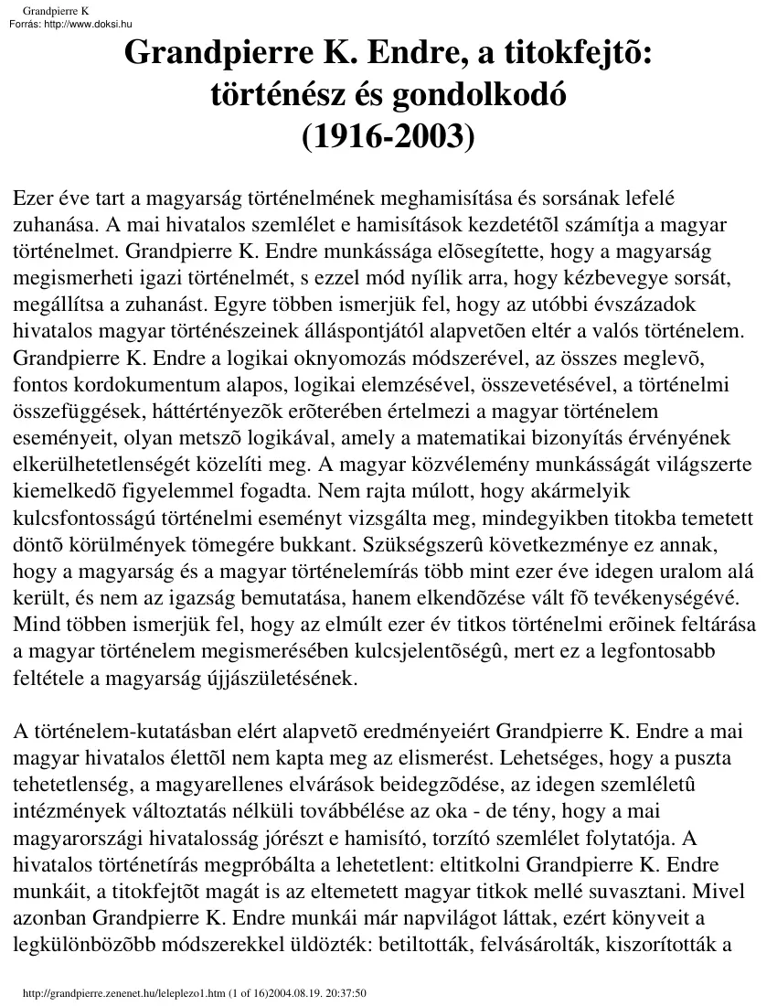 Grandpierre K. Endre munkássága