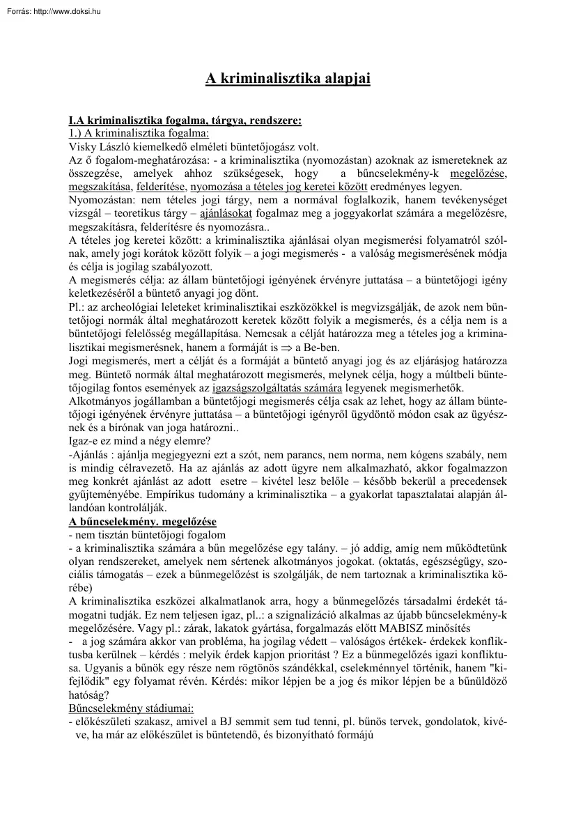 A kriminalisztika alapjai