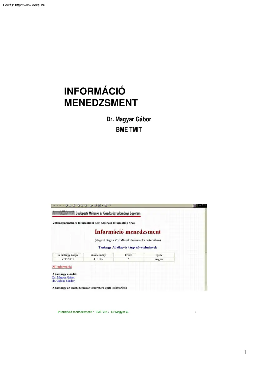 Dr. Magyar Gábor - Információ menedzsment