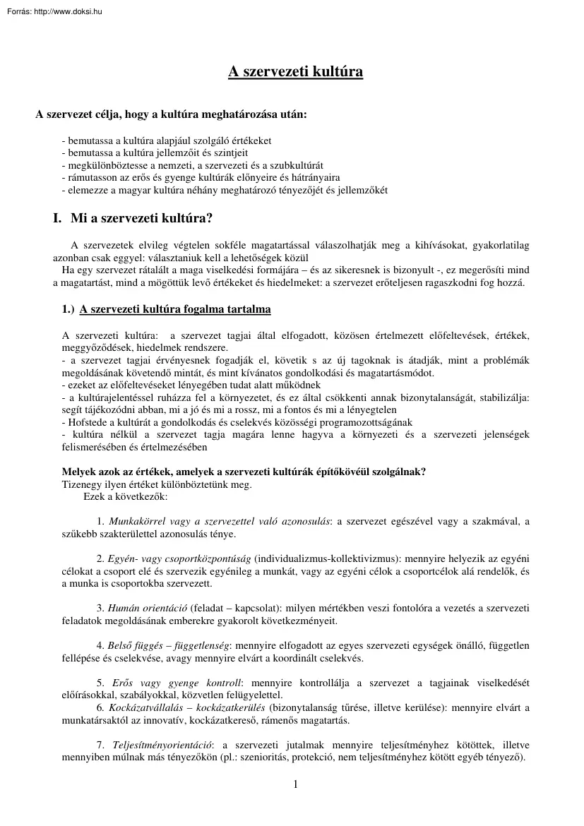 A szervezeti kultúra
