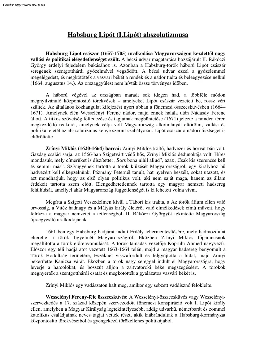 Habsburg I. Lipót abszolutizmusa