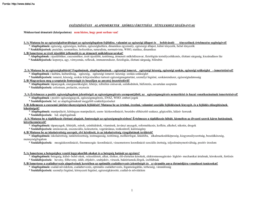 Egészségügyi alapismeretek középszintű írásbeli érettségi vizsga, megoldással, 2010