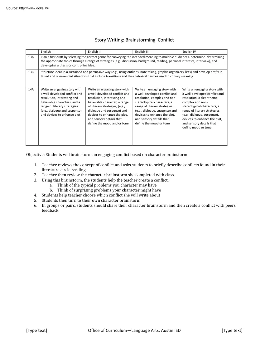 Story writing, Brainstorming conflict