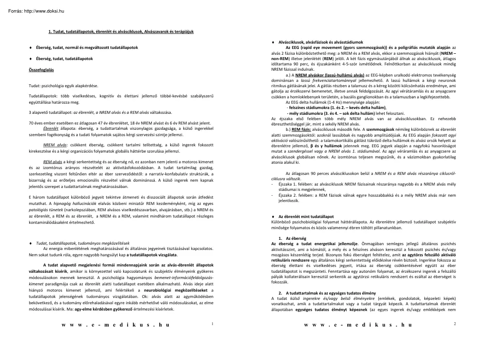Orvosi pszichológia szigorlati tételsor