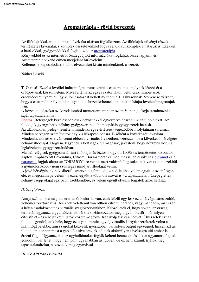 Náther László - Aromaterápia
