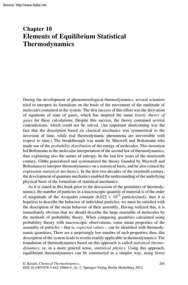 Elements of Equilibrium Statistical