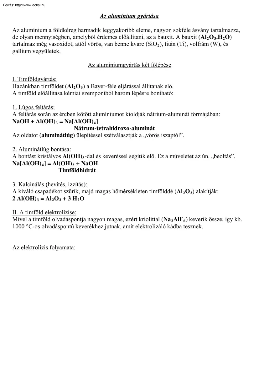 Az alumínium gyártása
