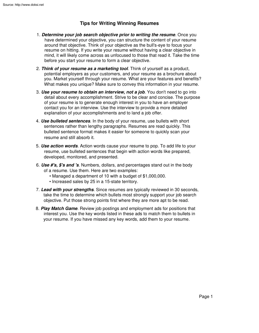 Tips for Writing Winning Resumes