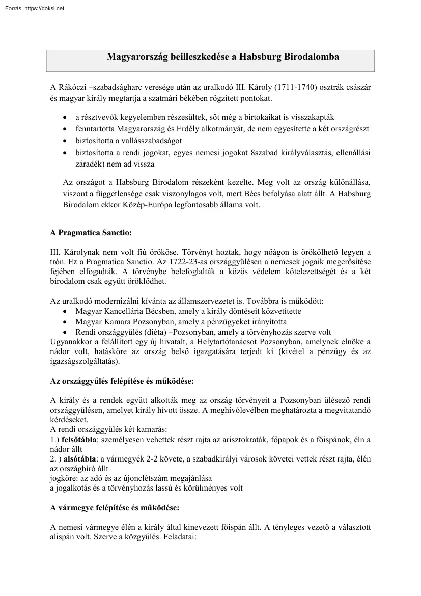 Magyarország beilleszkedése a Habsburg Birodalomba