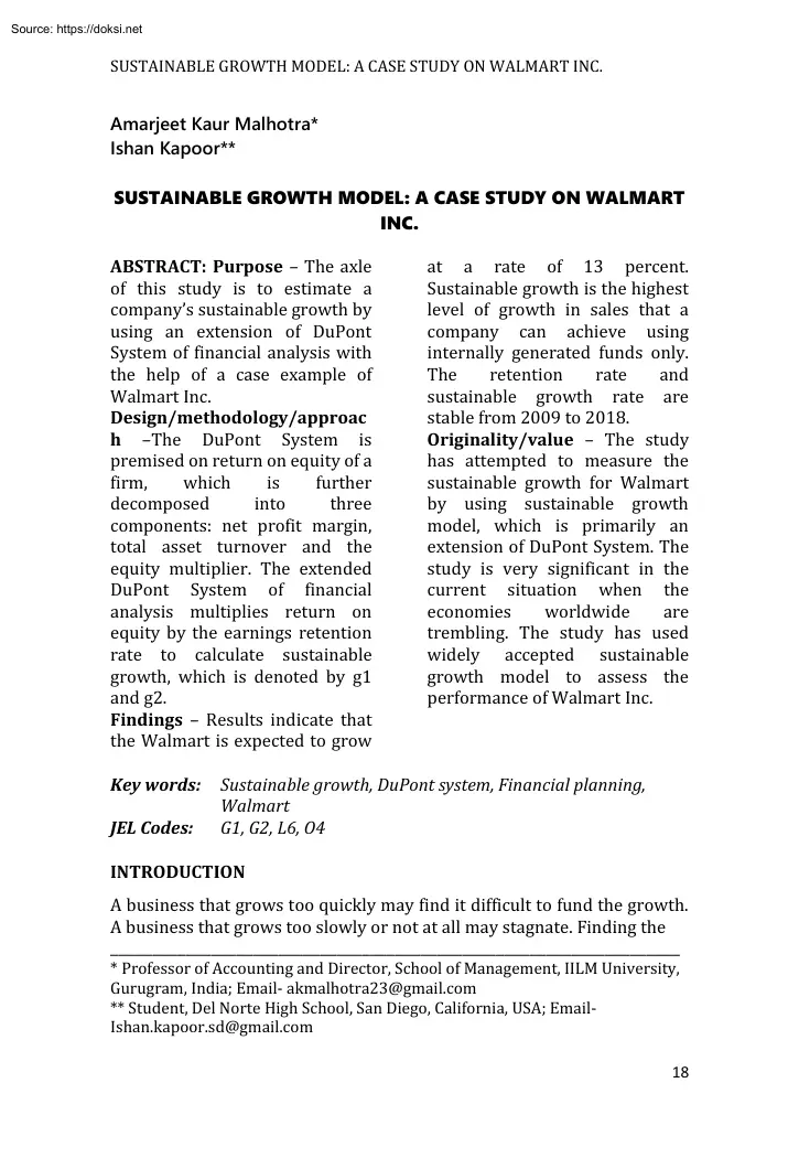 Amarjeet-Ishan - Sustainable Growth Model, A Case Study on Walmart Inc